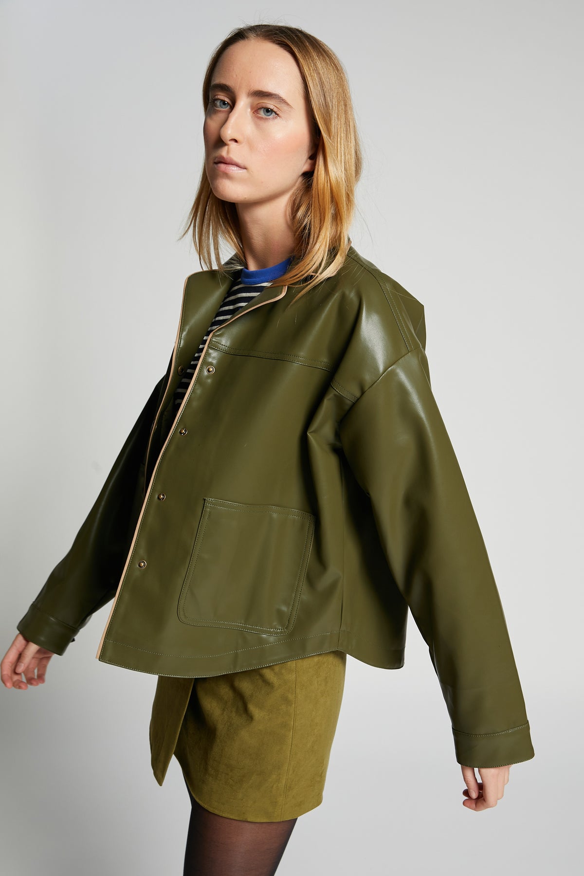 Wien Faux Leather Jacket | Olive
