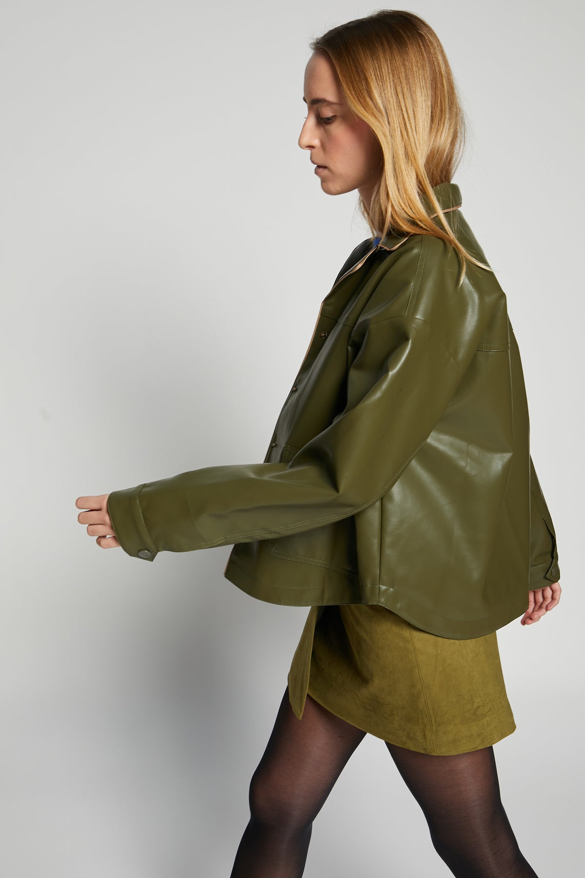 Wien Faux Leather Jacket | Olive