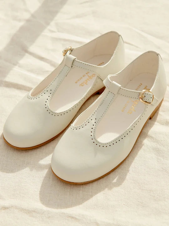 Leather T-Bar Shoes | Ivory