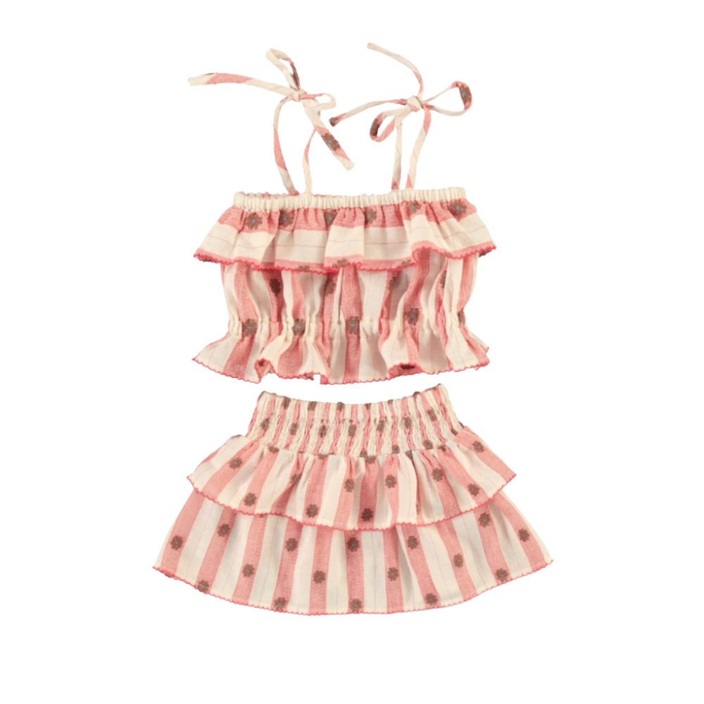 Fleur Top & Skirt Set | Red Petal Stripe