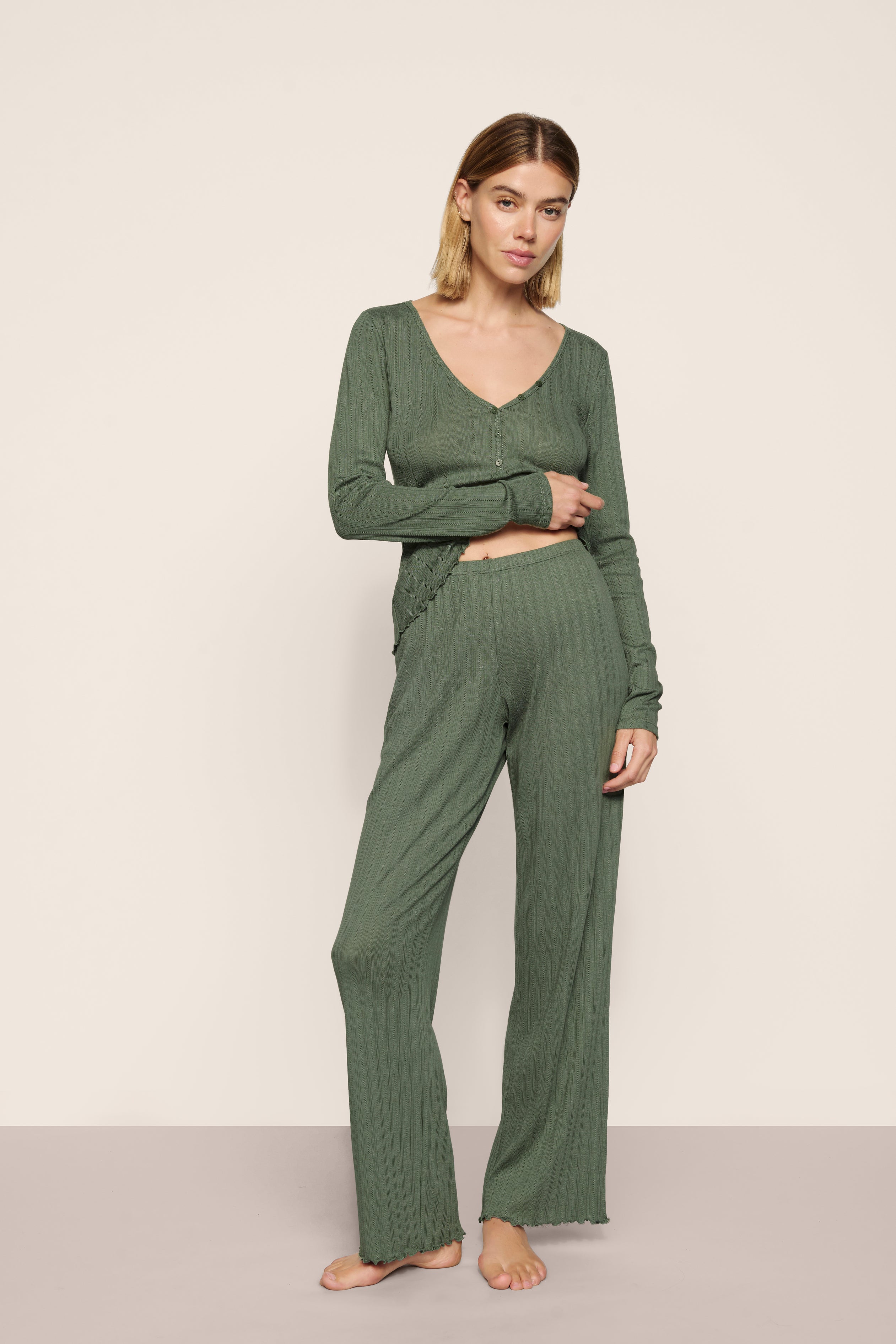 Womens Pointelle Long PJ Set | Desert Sage