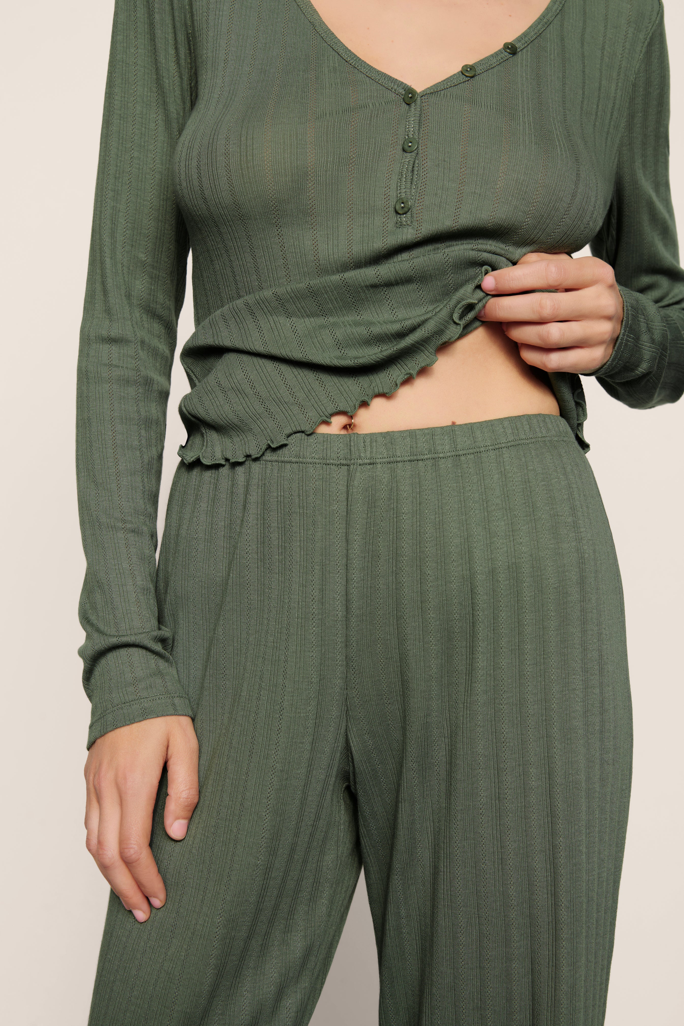 Womens Pointelle Long PJ Set | Desert Sage