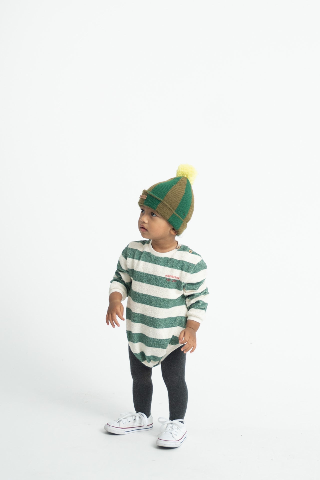 Romper | Ecru & Green Stripes