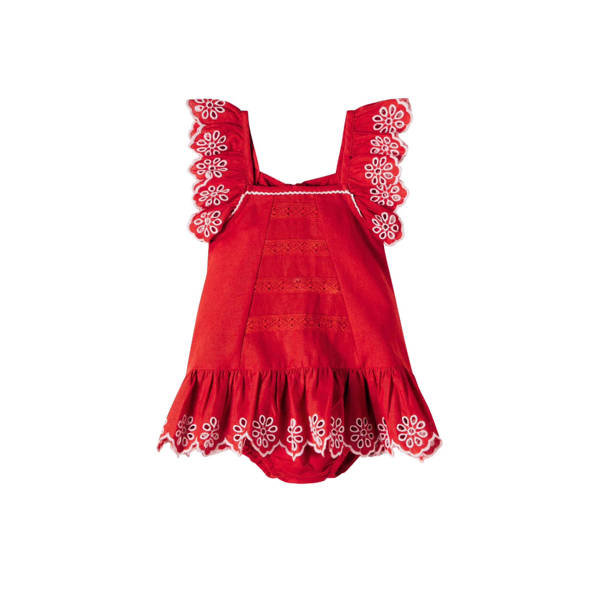Broderie Trim Dress and Bloomer Set | Red