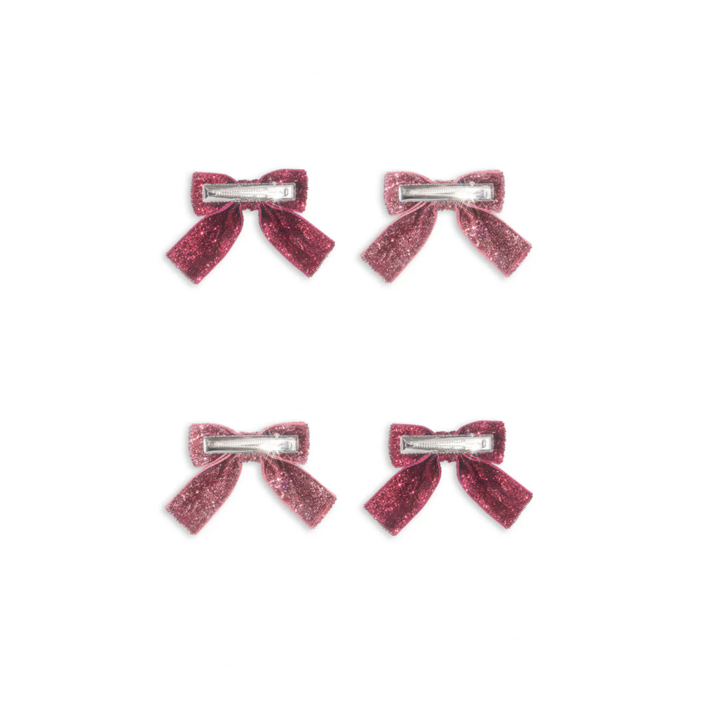 4 Pack Glitter Bow Hair Clips | Pink Mix