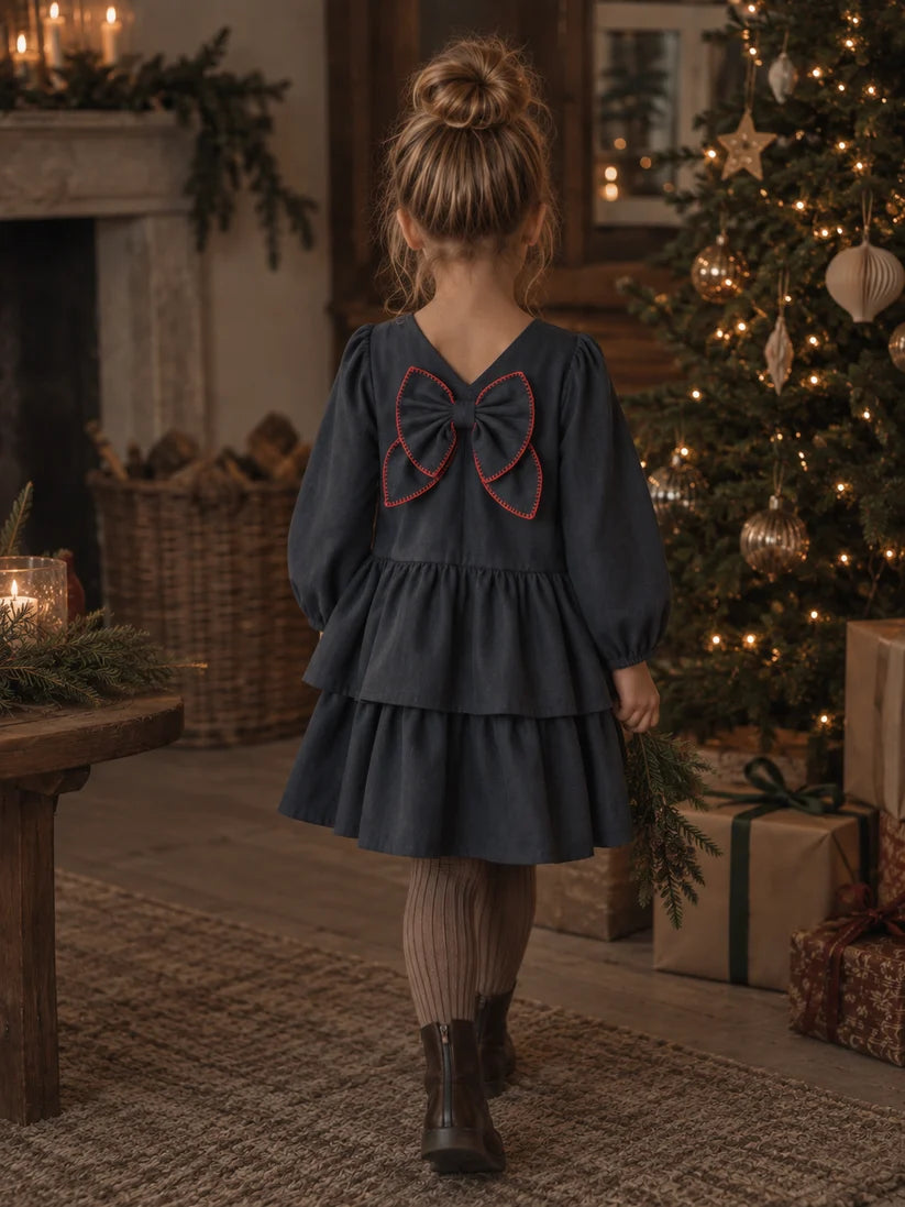 Frill Dress With Bow | Navy