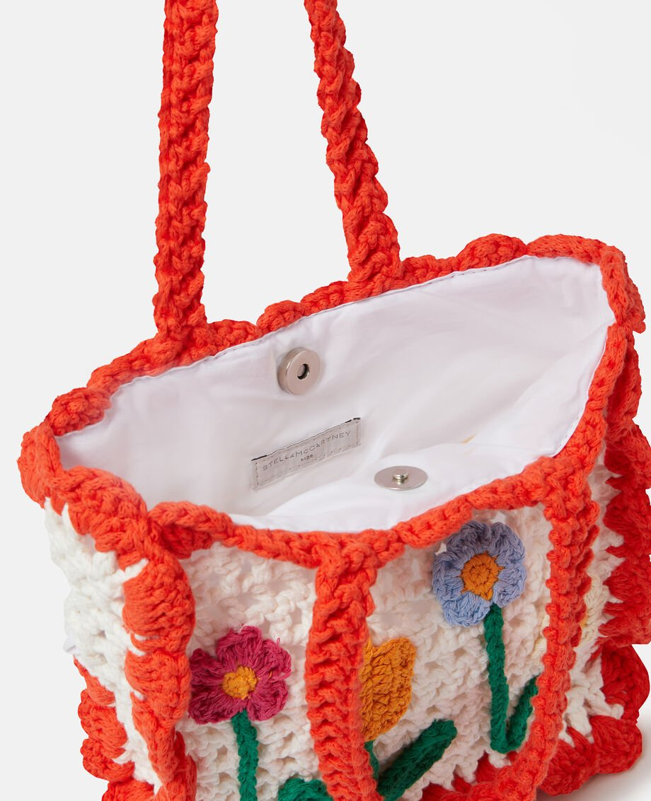 Floral Crochet Tote Bag | White