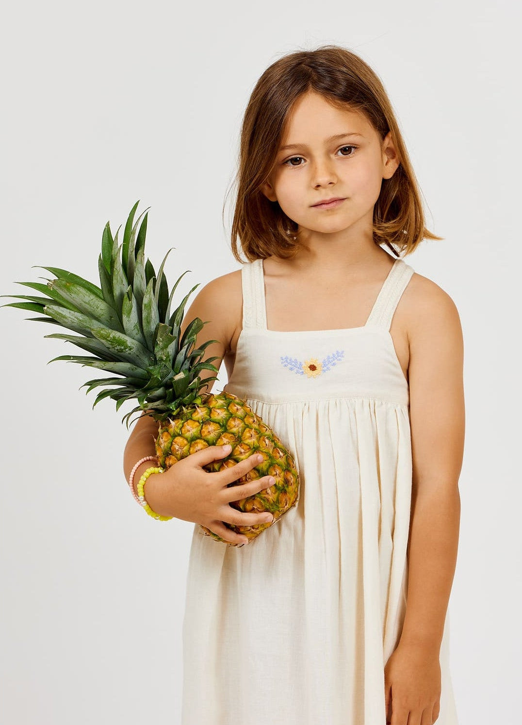 Embroidered Strap Dress | Ecru