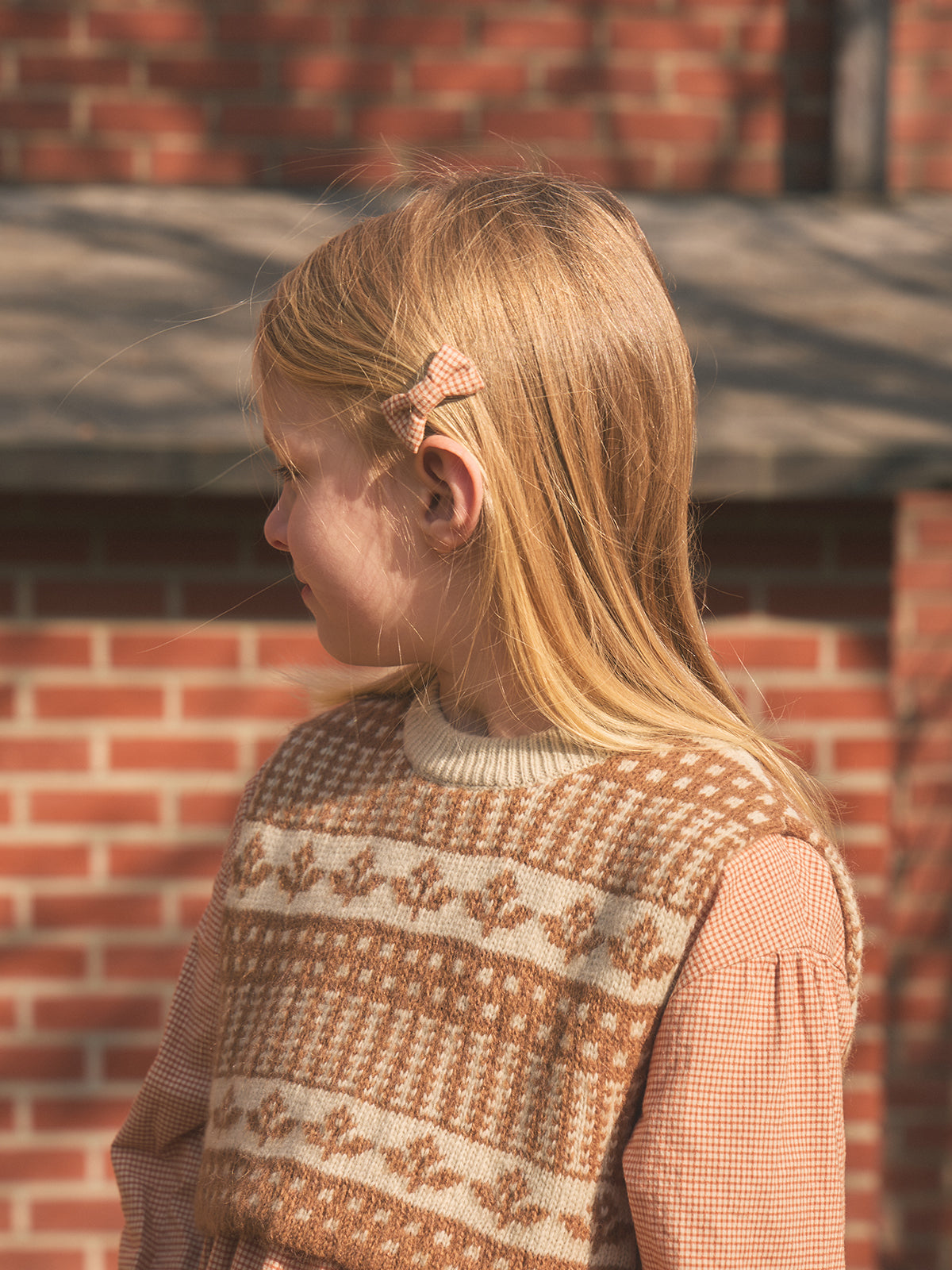 Cannelle Check Petite Hair Clip Set | Orange Brown