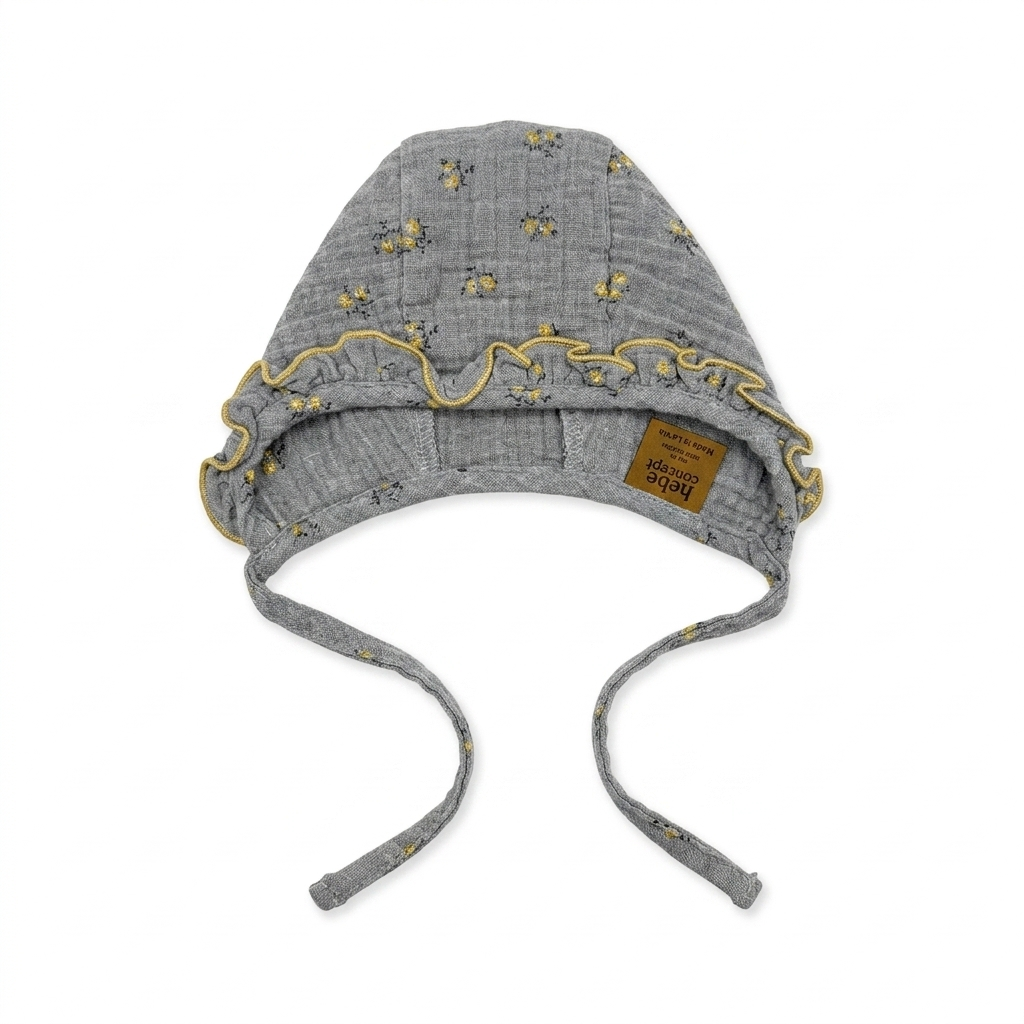 Baby Ruffle Bonnet | Grey Floral