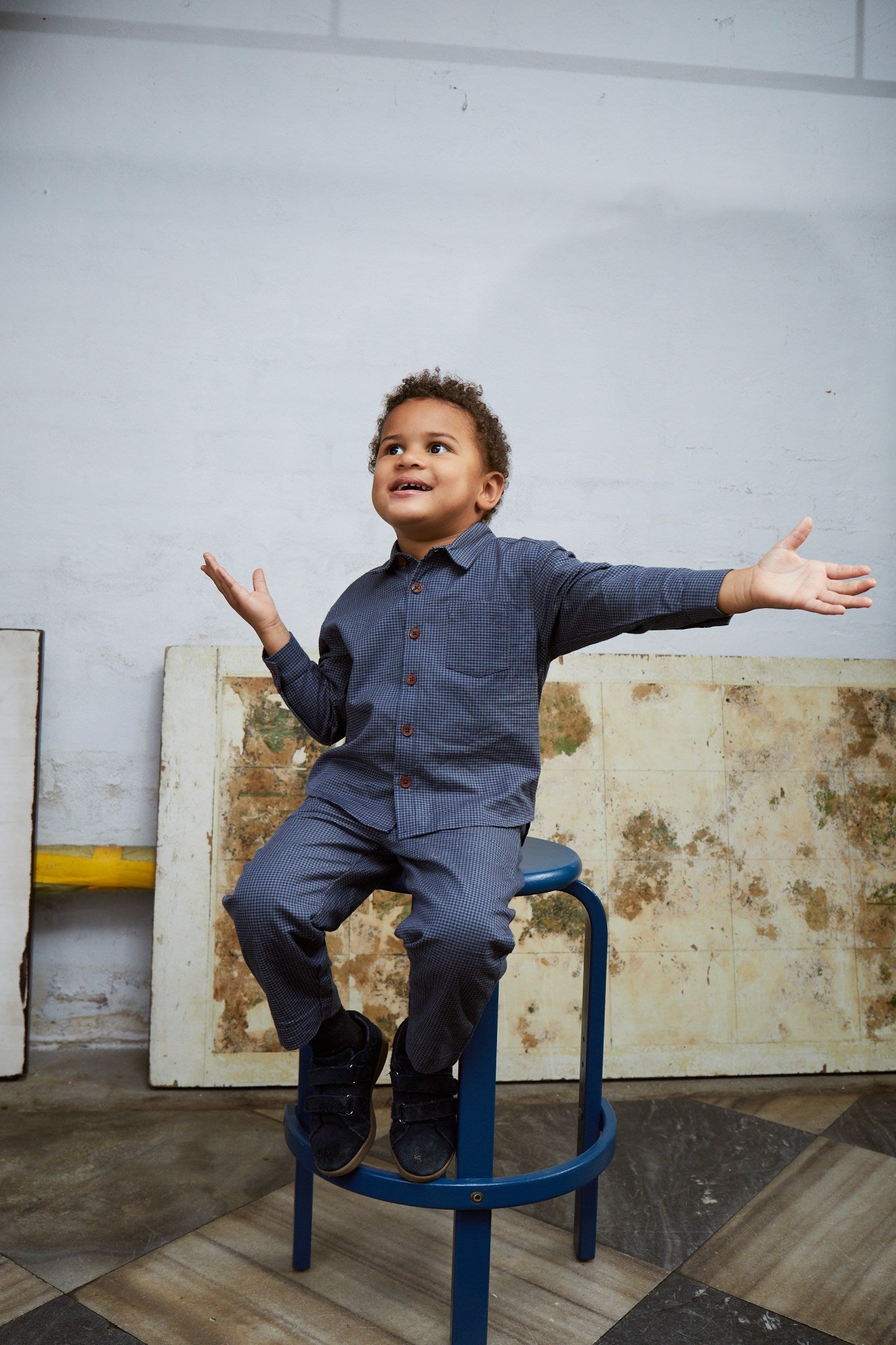 Navy Checkered Boys Set