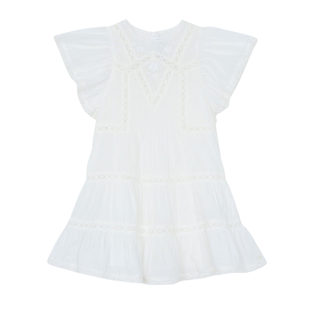Lace Trimmed Embroidered Dress | White