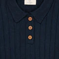 Navy Merino Polo With Cream Piping