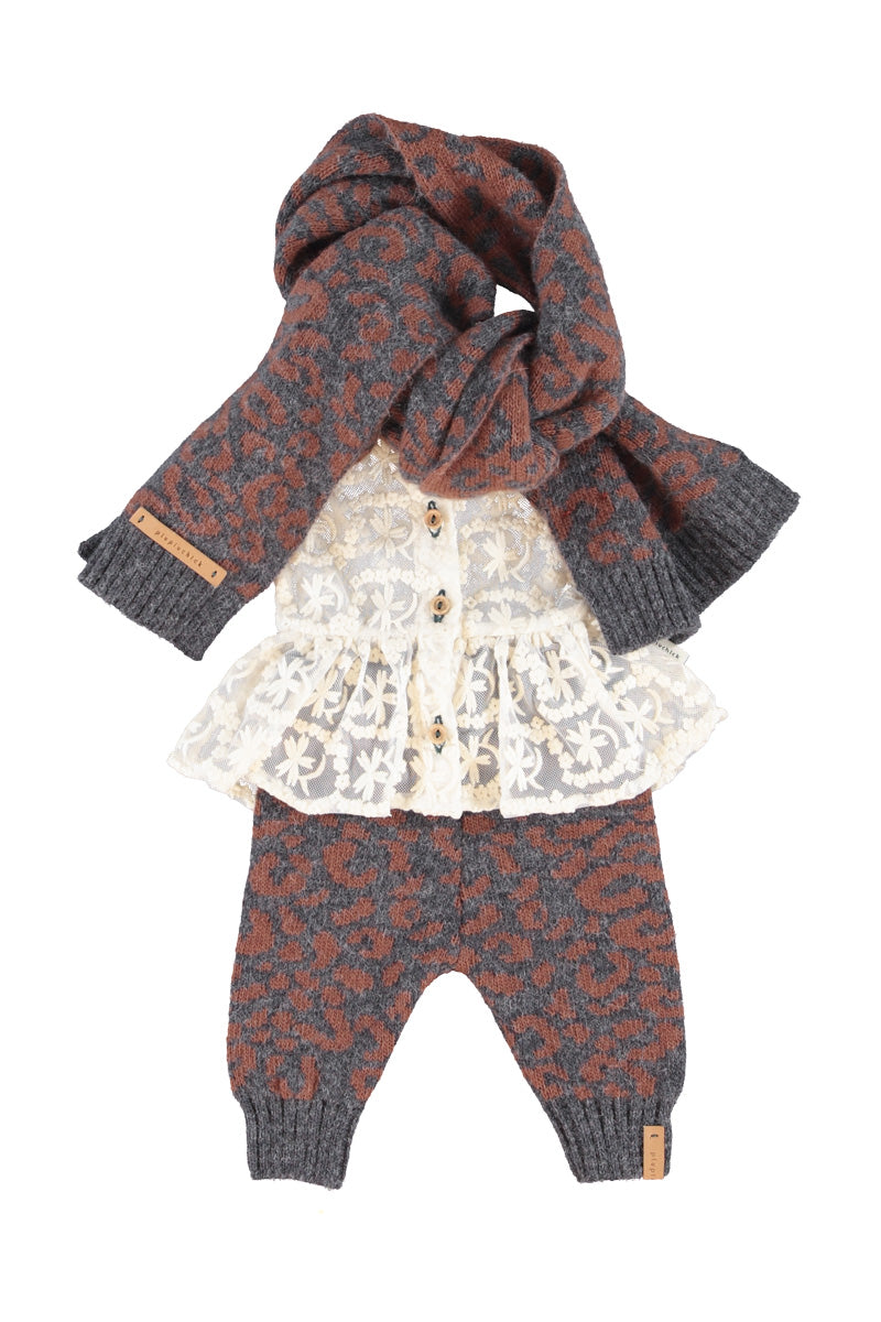 Knitted Scarf | Dark Grey with Animal Print