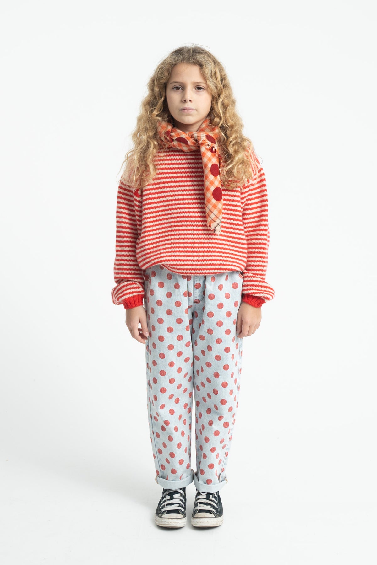 Knitted Sweater | Ecru & Red Stripes