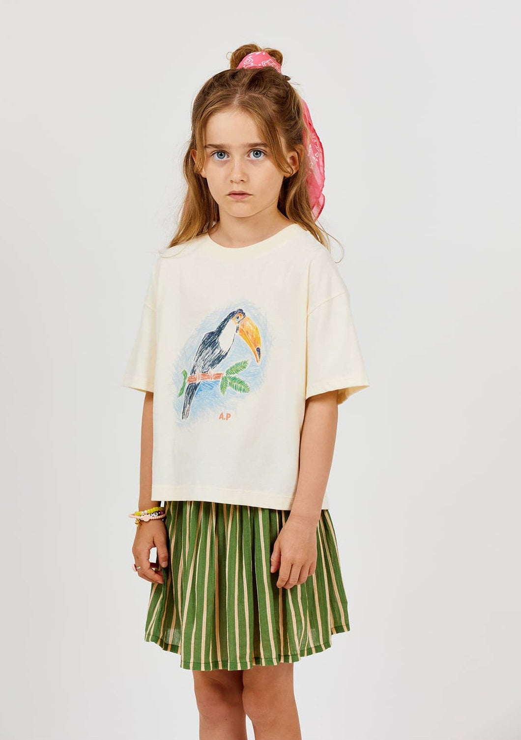 Neon Striped Skirt | Khaki