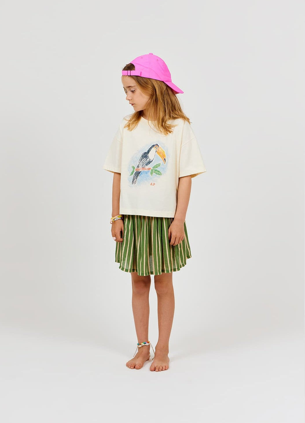 Neon Striped Skirt | Khaki