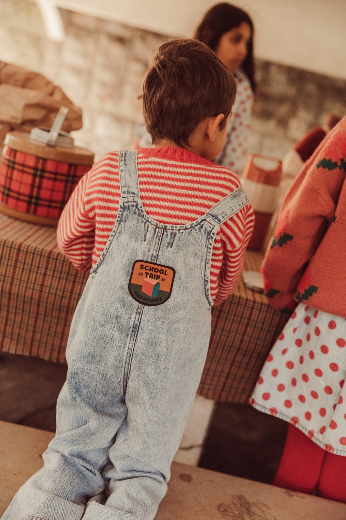 Knitted Sweater | Ecru & Red Stripes