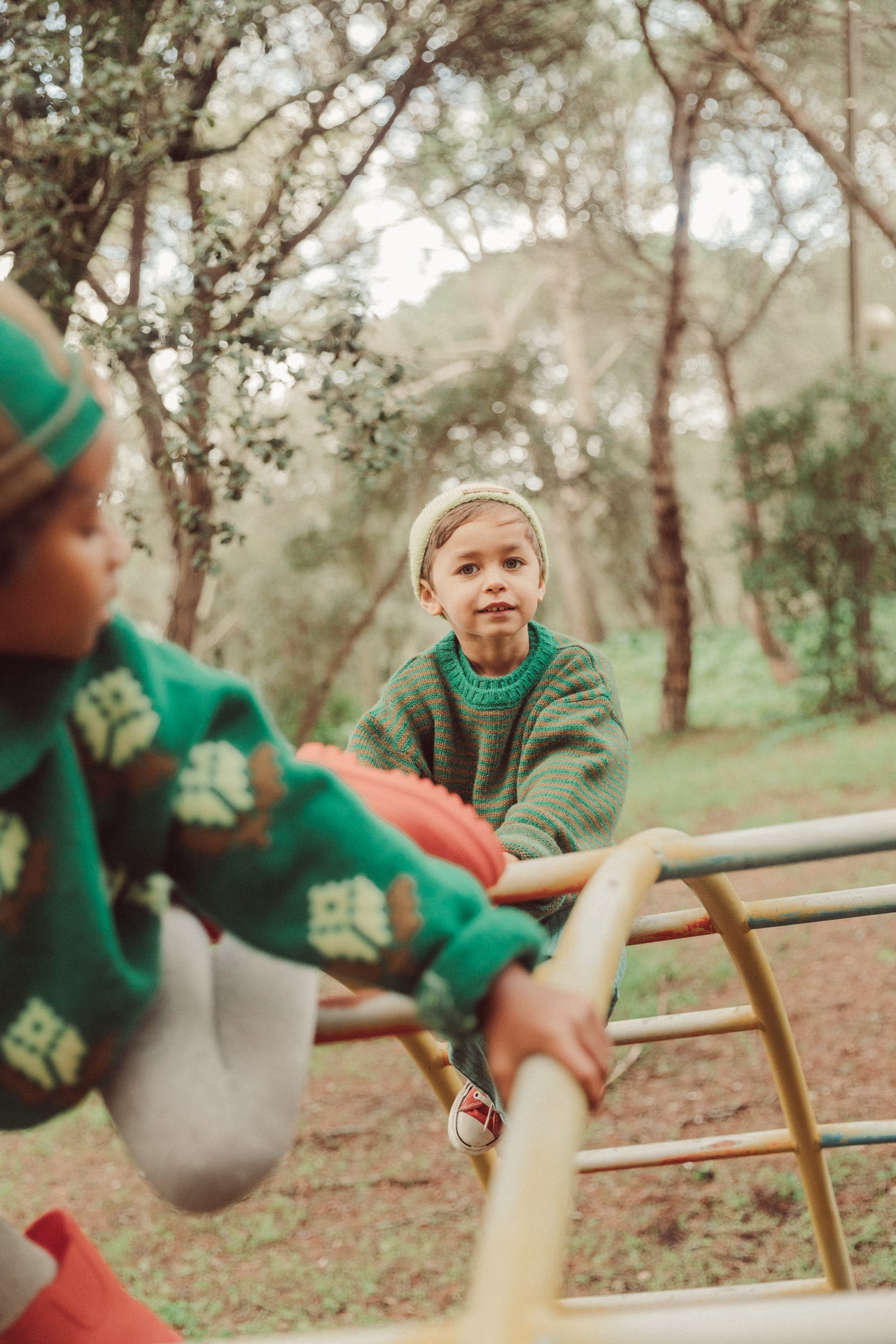 Knitted Sweater | Green & Brown Stripes