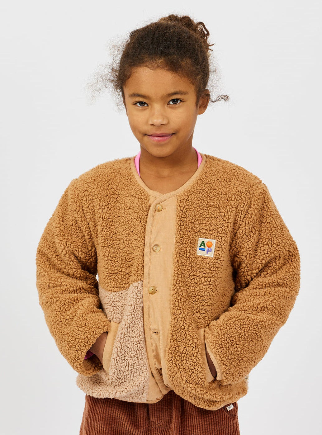 Reversible Patch Sherpa Jacket | Camel