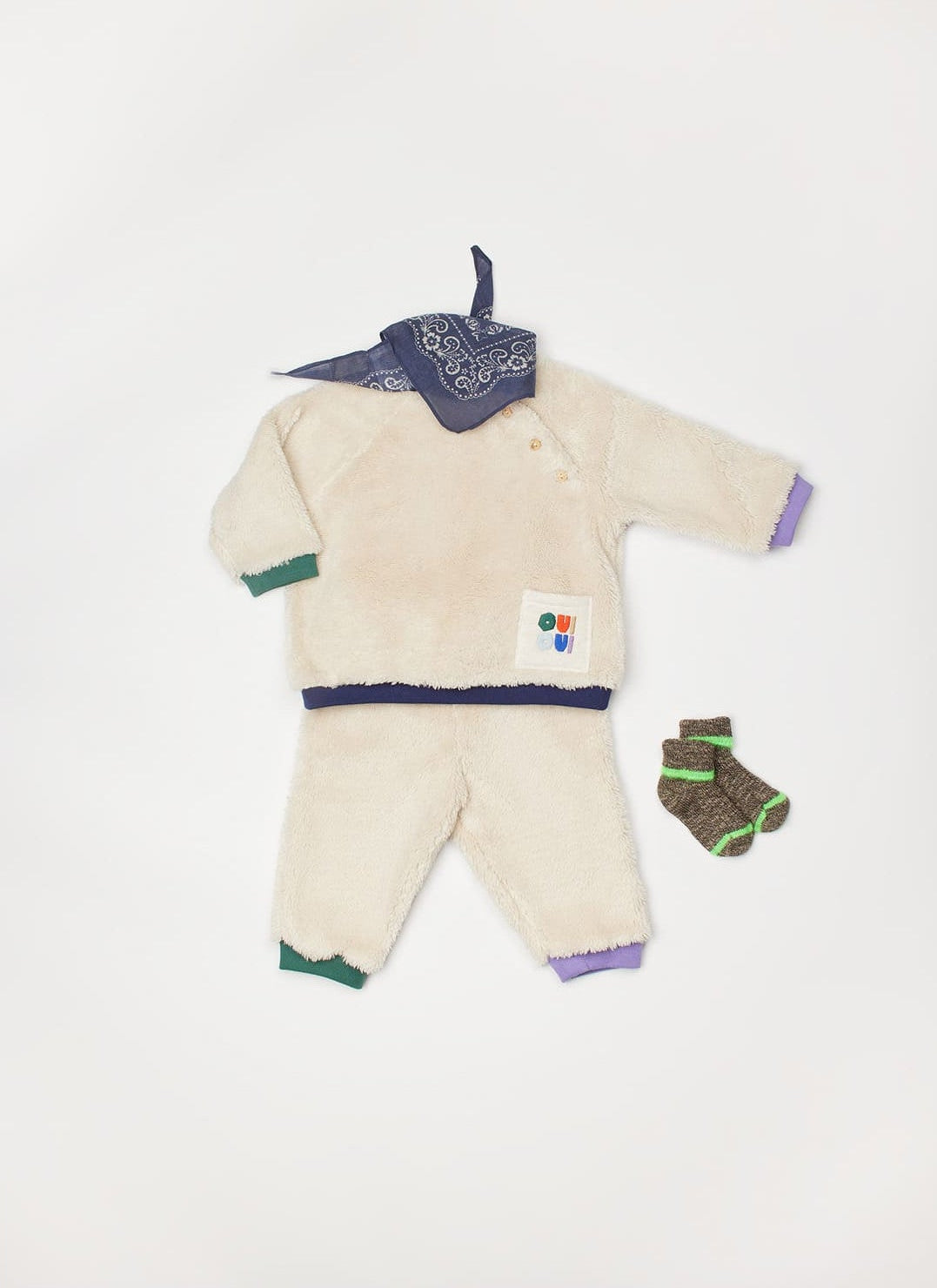 Tricolor Sherpa Baby Set | Mottled Beige