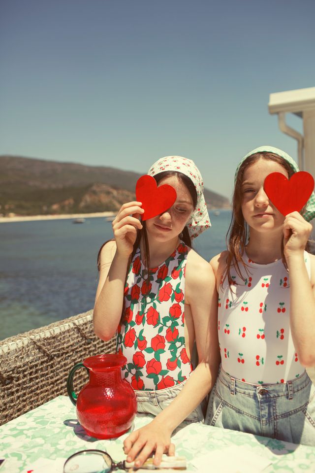 Rose Print Back Bow Swimsuit | Ecru/Red