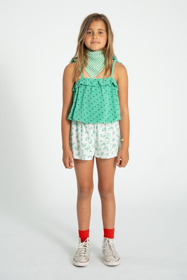 Heart Print Top With Strap | Green/Black