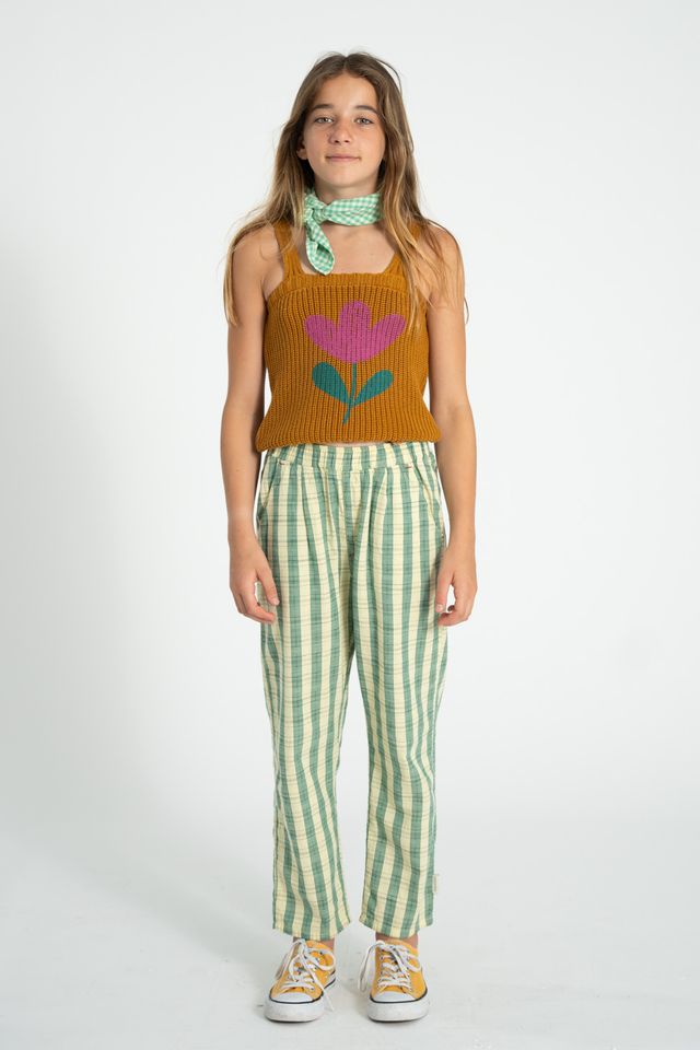 Knitted Flower Print Top | Camel